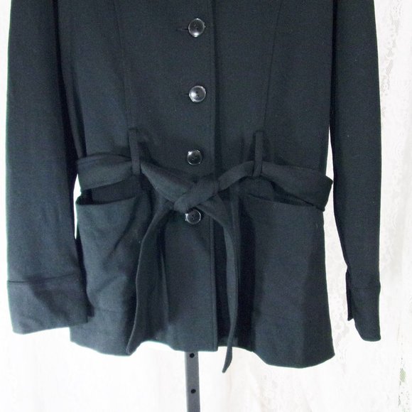 Vintage Express Tricot Knit Rich Black Jacket with Belt Size 9/10 - Picture 2 of 10